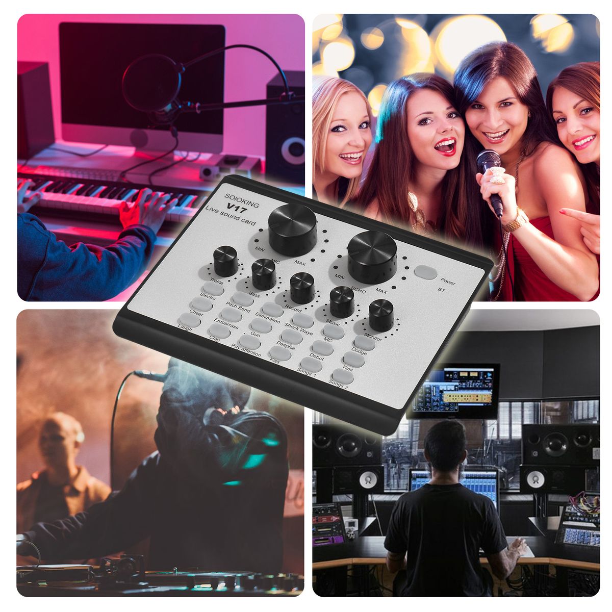 V17 Live Sound Card & Microphone Kit BT Mini Sound Mixer