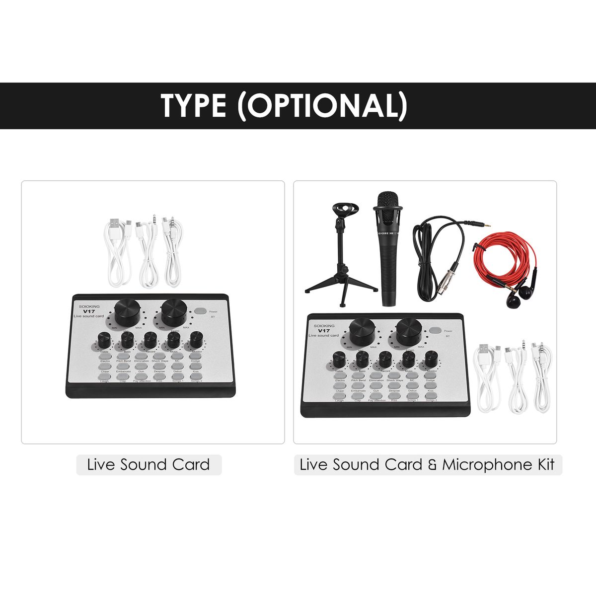 V17 Live Sound Card & Microphone Kit BT Mini Sound Mixer
