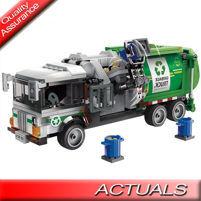 City Sanitation Garbage Truck Building Blocks Cleaning Car