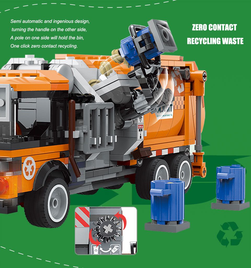 City Sanitation Garbage Truck Building Blocks Cleaning Car