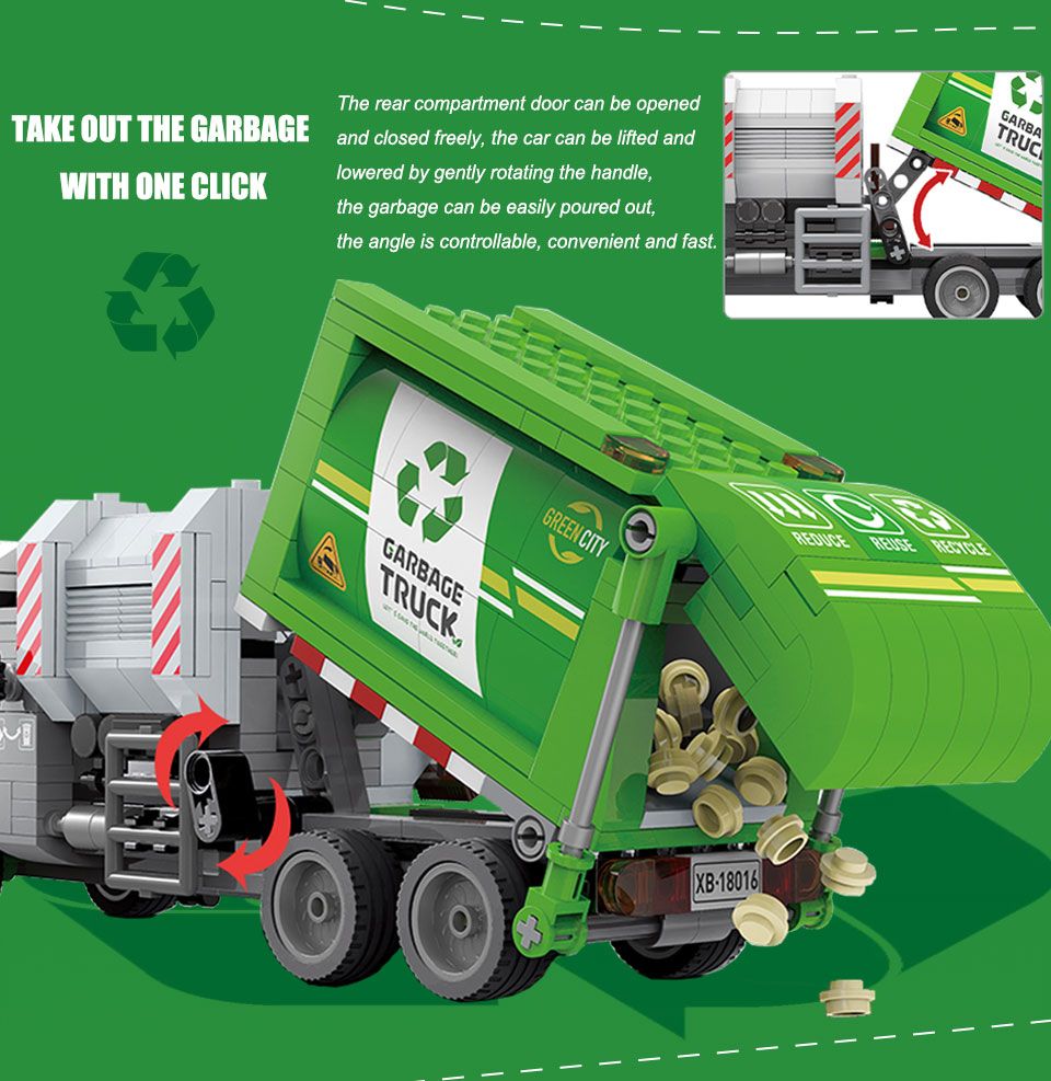 City Sanitation Garbage Truck Building Blocks Cleaning Car
