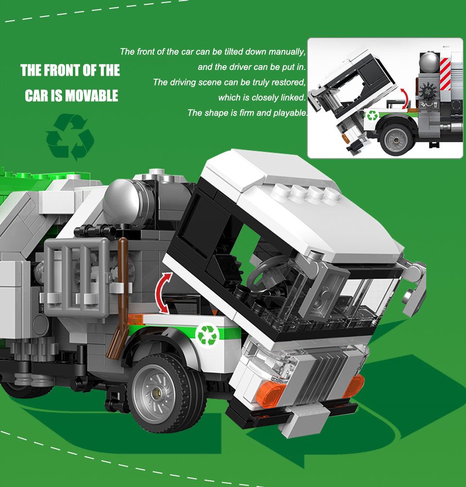 City Sanitation Garbage Truck Building Blocks Cleaning Car