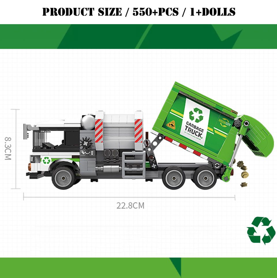 City Sanitation Garbage Truck Building Blocks Cleaning Car