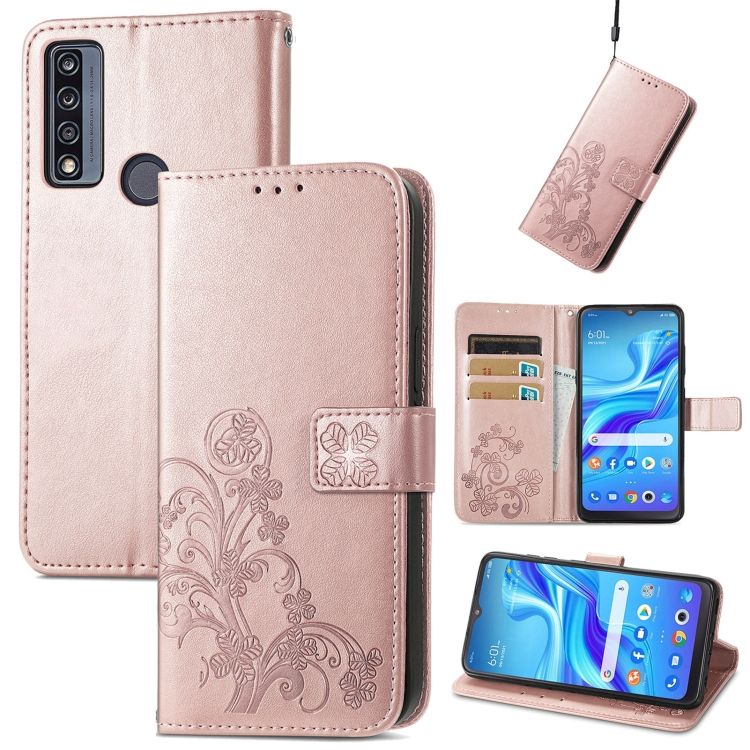 Four-leaf Clover Leather Case  For TCL 4X 5G
