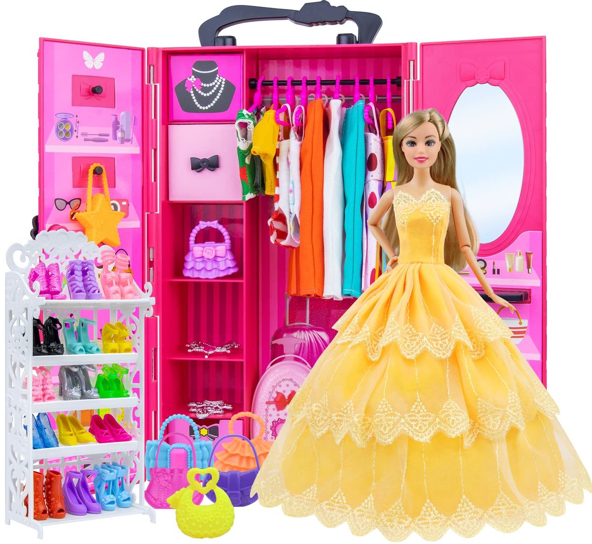 ZITA ELEMENT 11.5 Inch Girl Doll Closet Wardrobe Set 102 Pcs Clothes And Shoes Accessory Bag