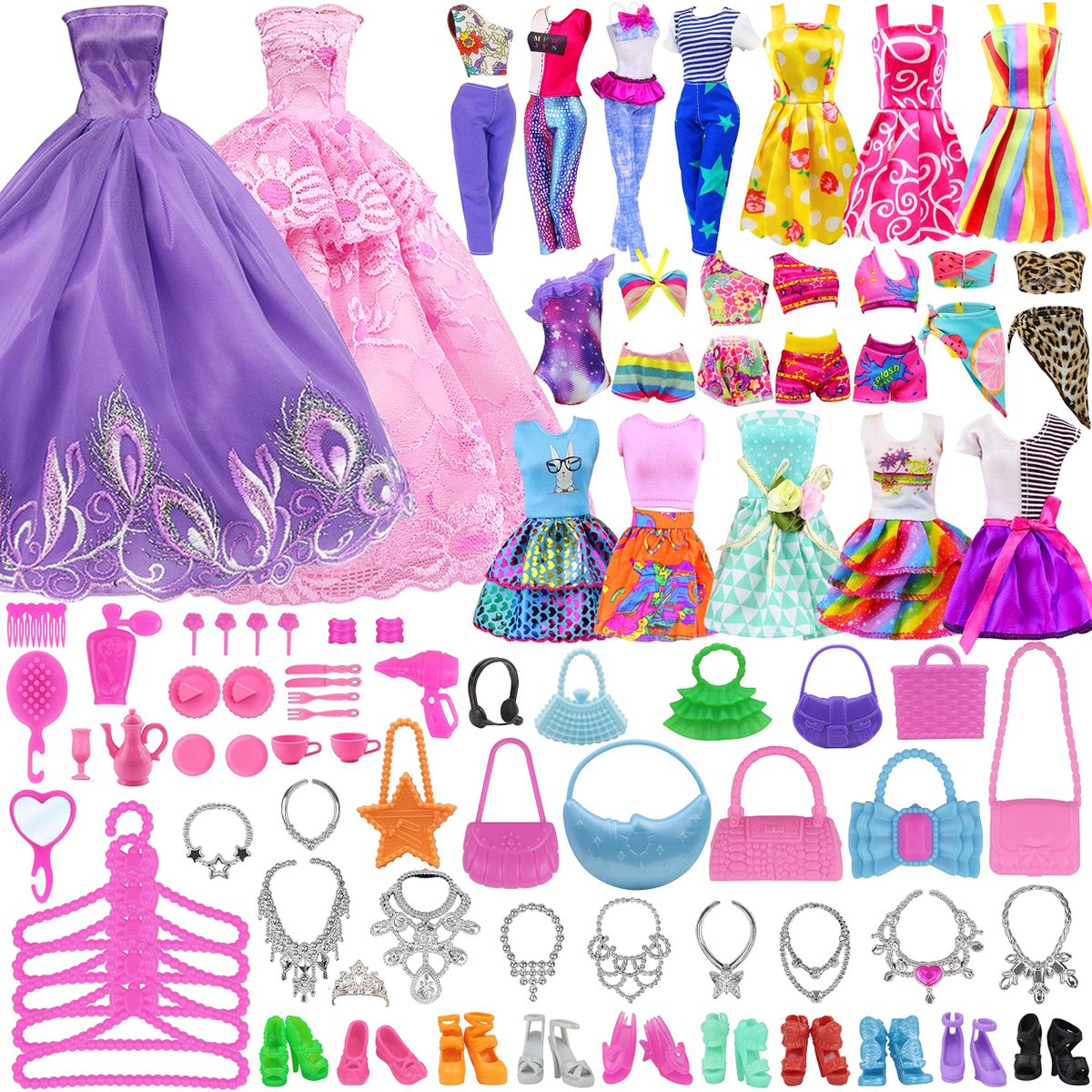ZITA ELEMENT 11.5 Inch Girl Doll Closet Wardrobe Set 102 Pcs Clothes And Shoes Accessory Bag