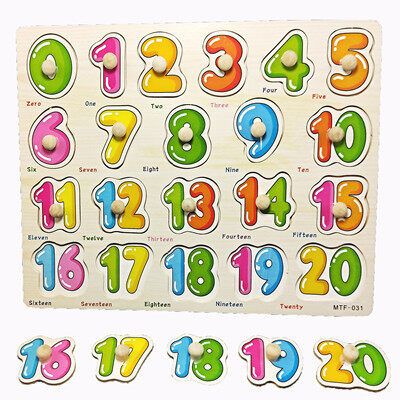 (30 X 22.2cm-Alphabet/Number/Math) Wooden Pegged Puzzle Set Inset Jigsaw Puzzle Learning Board Preschool Early Educational Development Toy Fun Game Gift For Kid Baby Toddler Numbers