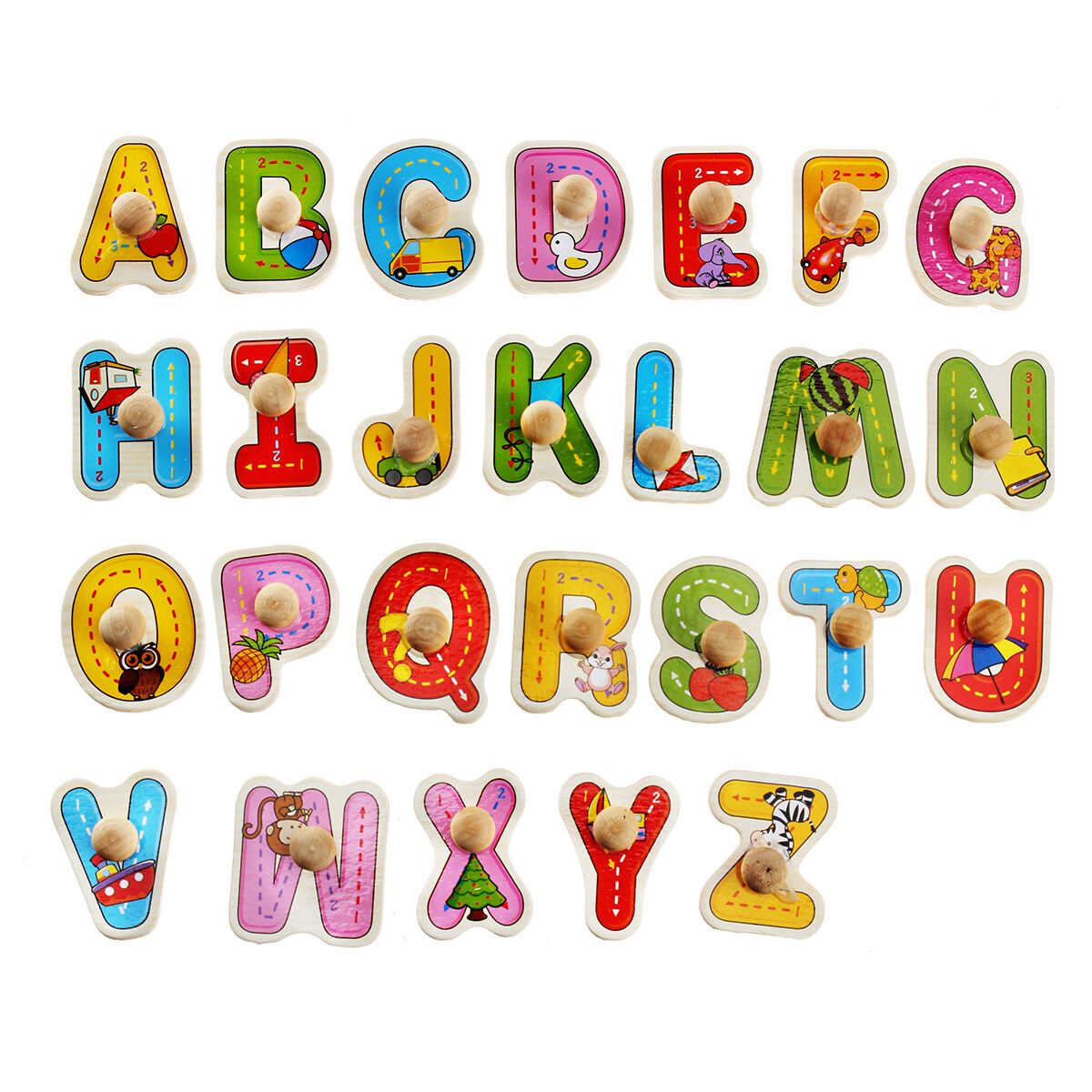 (30 X 22.2cm-Alphabet/Number/Math) Wooden Pegged Puzzle Set Inset Jigsaw Puzzle Learning Board Preschool Early Educational Development Toy Fun Game Gift For Kid Baby Toddler Alphabets