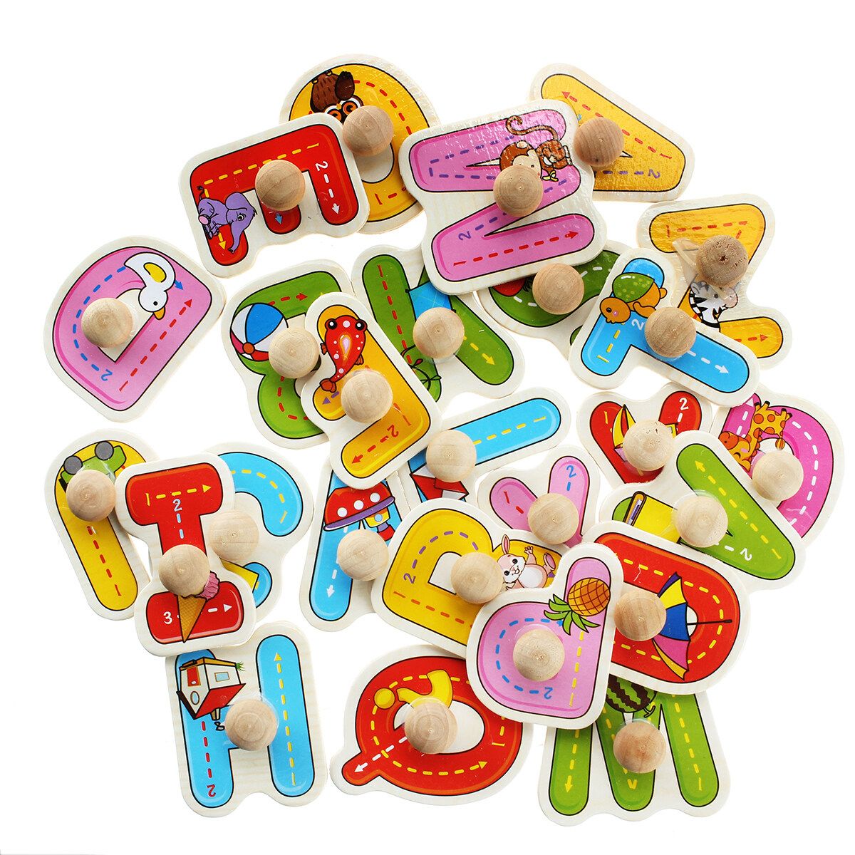 (30 X 22.2cm-Alphabet/Number/Math) Wooden Pegged Puzzle Set Inset Jigsaw Puzzle Learning Board Preschool Early Educational Development Toy Fun Game Gift For Kid Baby Toddler Alphabets