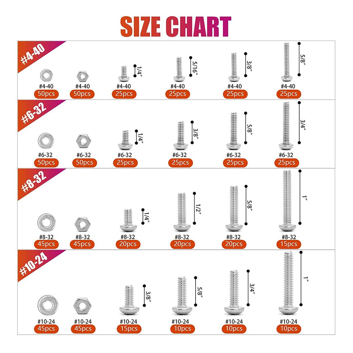 700 Pcs Nuts and Bolts Assortment Kit with CaseStainless Steel Screw & Bolt Head Assortment Screws Flat Washers