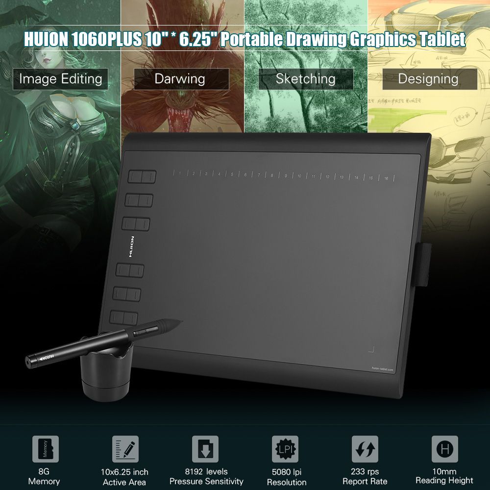 1060PLUS Portable Drawing Graphics Tablet Pad 10" *
