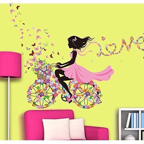Cycling Girl Children School/ Home Decor Flower Wall Sticker