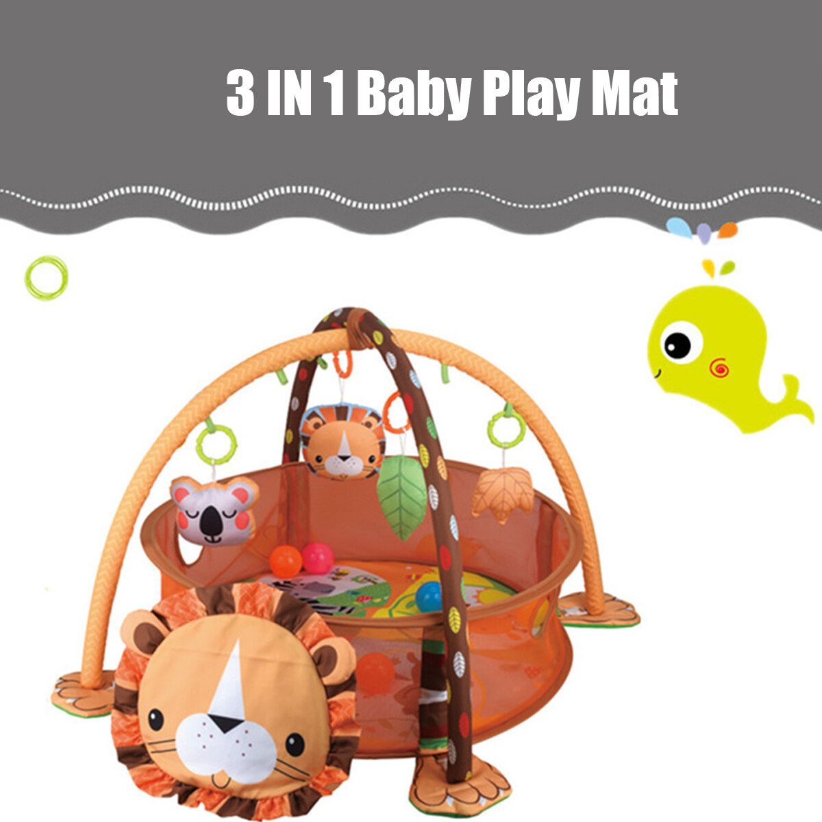 35" 3 In 1 Play Mat Baby Infant Activity Gym Game Play Mat Crawling Rug Toy