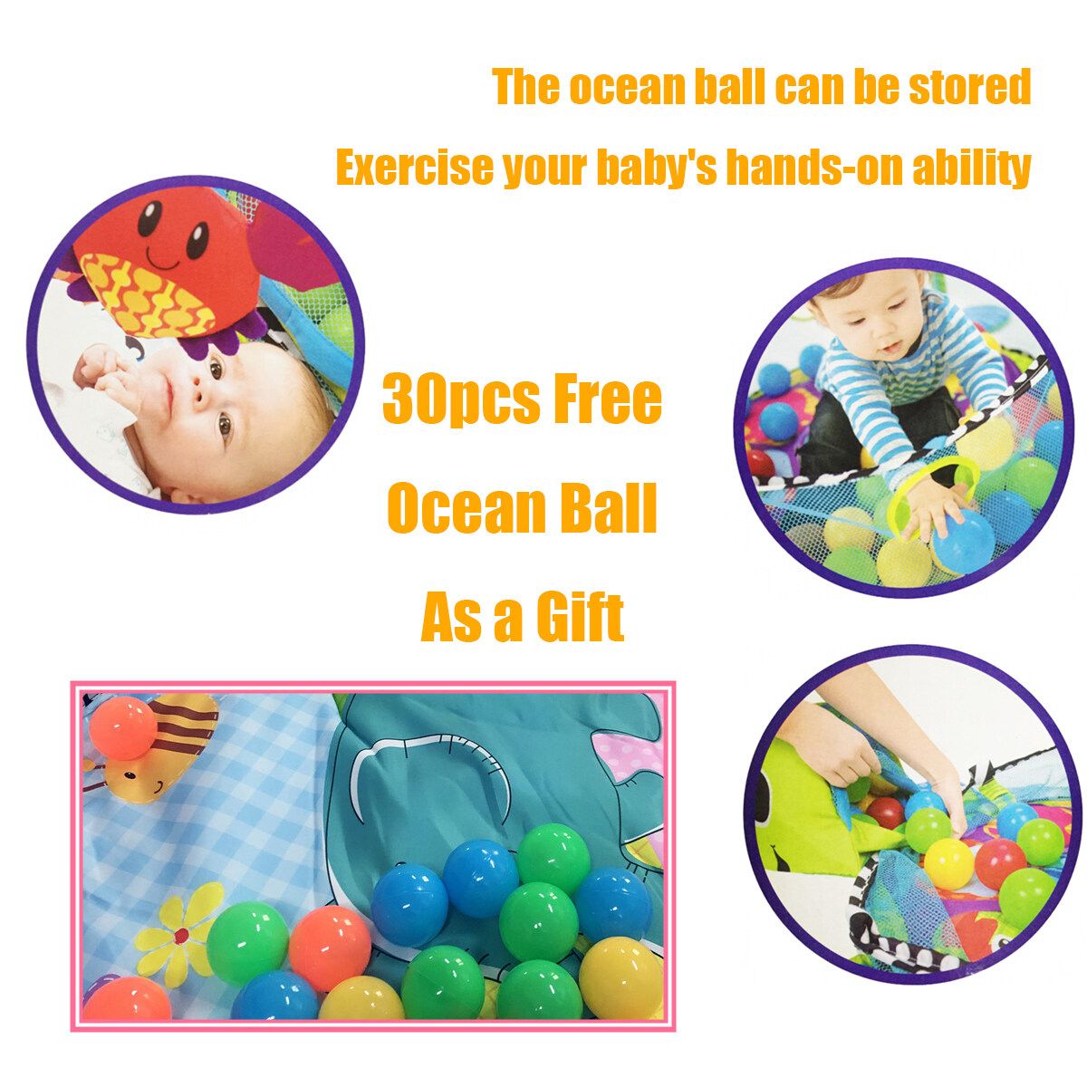 35" 3 In 1 Play Mat Baby Infant Activity Gym Game Play Mat Crawling Rug Toy