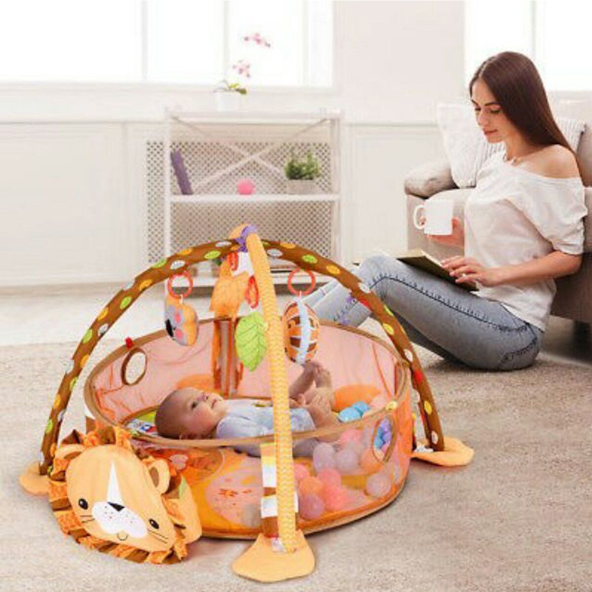 35" 3 In 1 Play Mat Baby Infant Activity Gym Game Play Mat Crawling Rug Toy