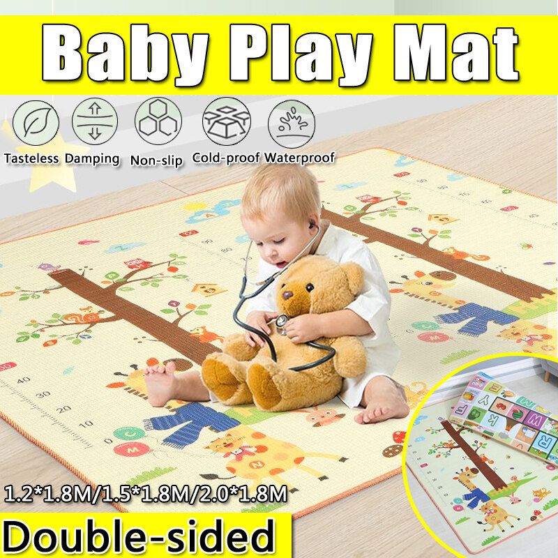 Double-sided Baby Crawling Mat Foam Thickening Eco-friendly Children Play Mat Cartoon Non-slip Moisture-proof Mat 2.0x1.8M