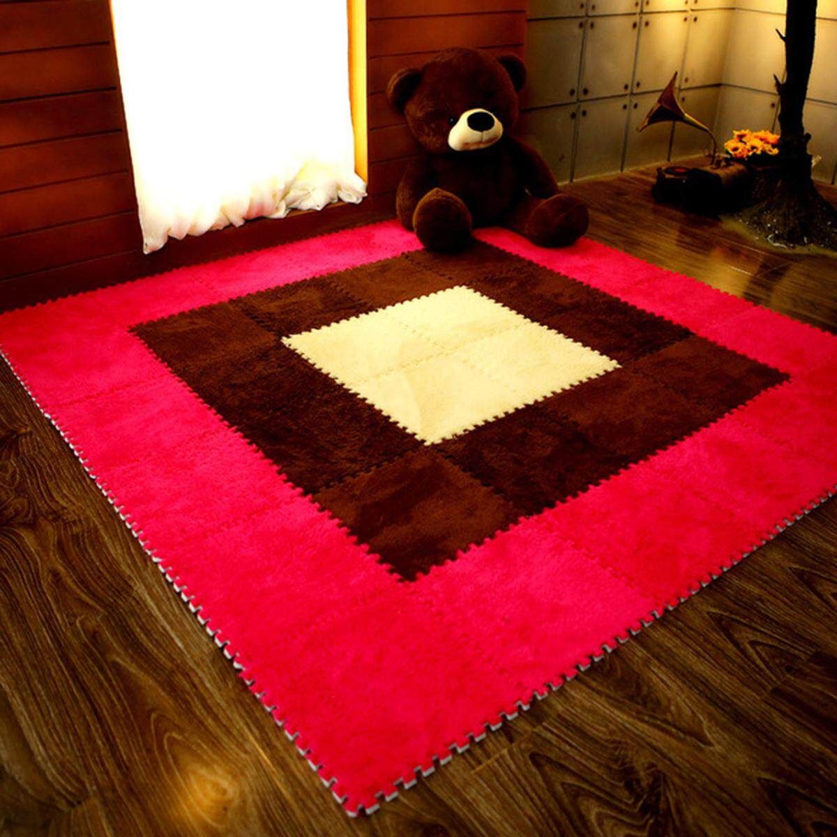 6PCS 30cm(11.8") Baby Crawling Mat EVA Foam Flush Fluffy Carpet Children Puzzle Play Rugs Brown