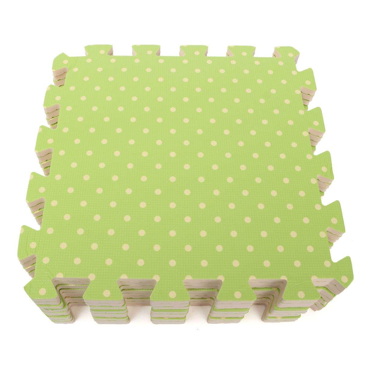 9PCS Wood Interlock EVA Foam Floor Puzzle Pad Work Gym Mat Kid Safety Play Rug Green Dot