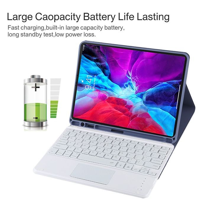 TG11BCS Detachable Bluetooth White Keyboard Microfiber Leather Protective Case For IPad Pro 11 Inch (2020), With Backlight & Touchpad & Pen Slot & Holder (Purple)