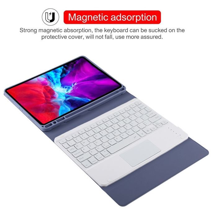 TG11BCS Detachable Bluetooth White Keyboard Microfiber Leather Protective Case For IPad Pro 11 Inch (2020), With Backlight & Touchpad & Pen Slot & Holder (Purple)