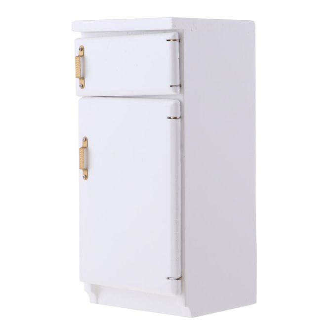 1/12 Mini Toy Fridge Wooden Refrigerator Dollshouse Kitchen