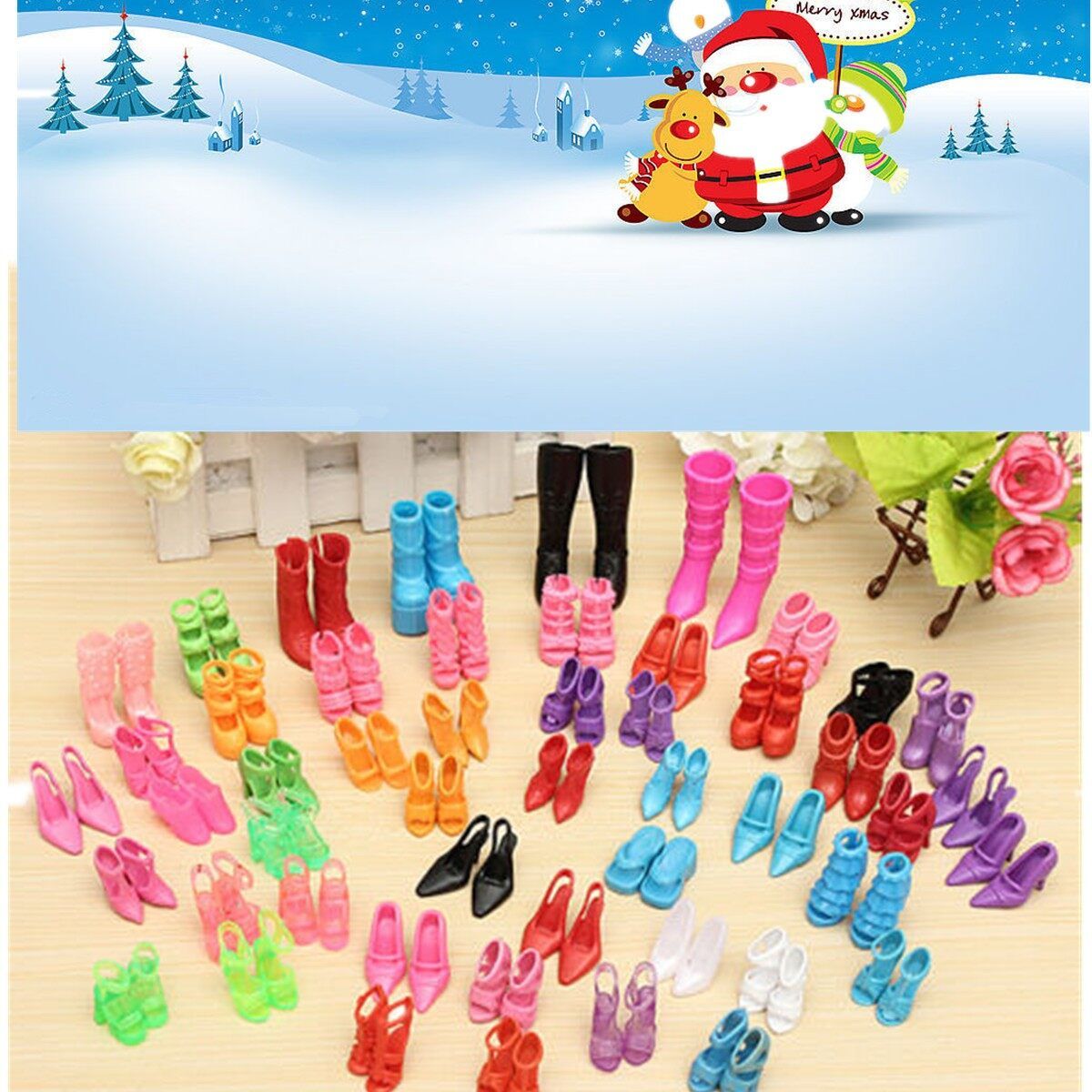 60 Pair 120 Pcs Doll Outfit Dress Fashion Clothes Shoes Heels Sandals For Barbie