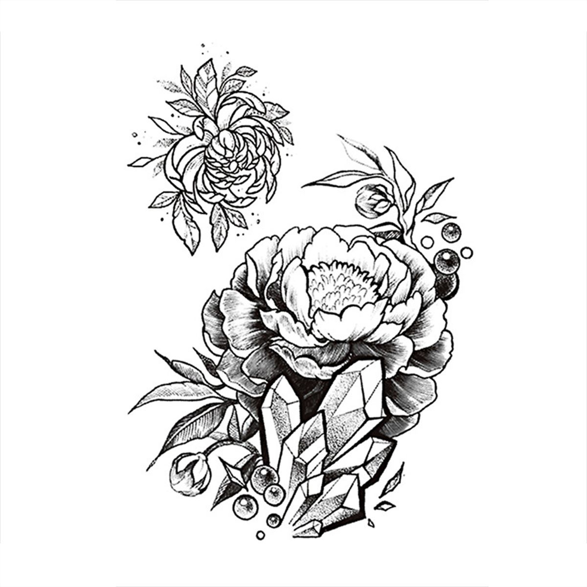1 Sheet 3D Big Rose Peony Flower Girls Temporary Fake