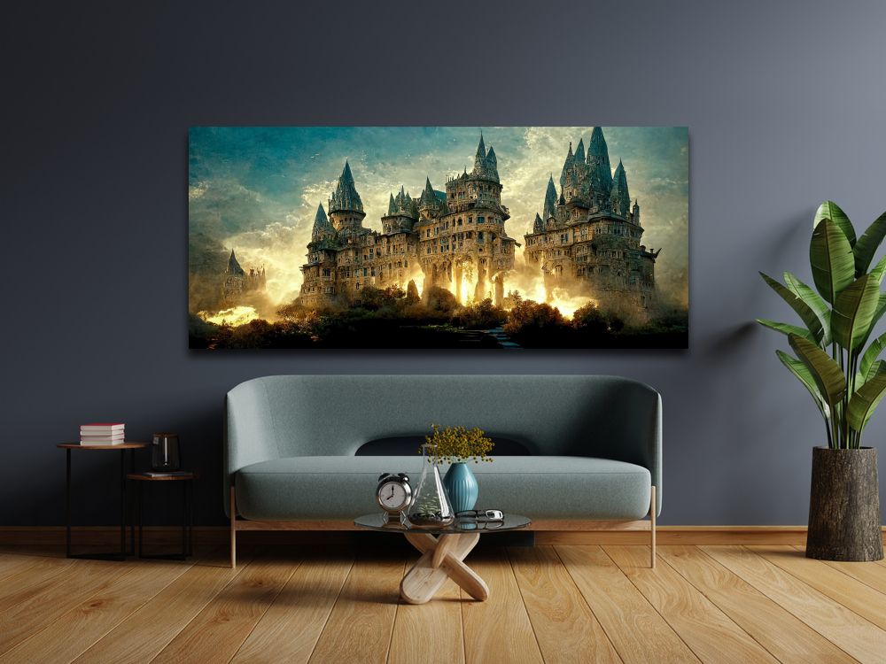 Giant Castle Wall Art Frame Canvas - (35x16inches) Big