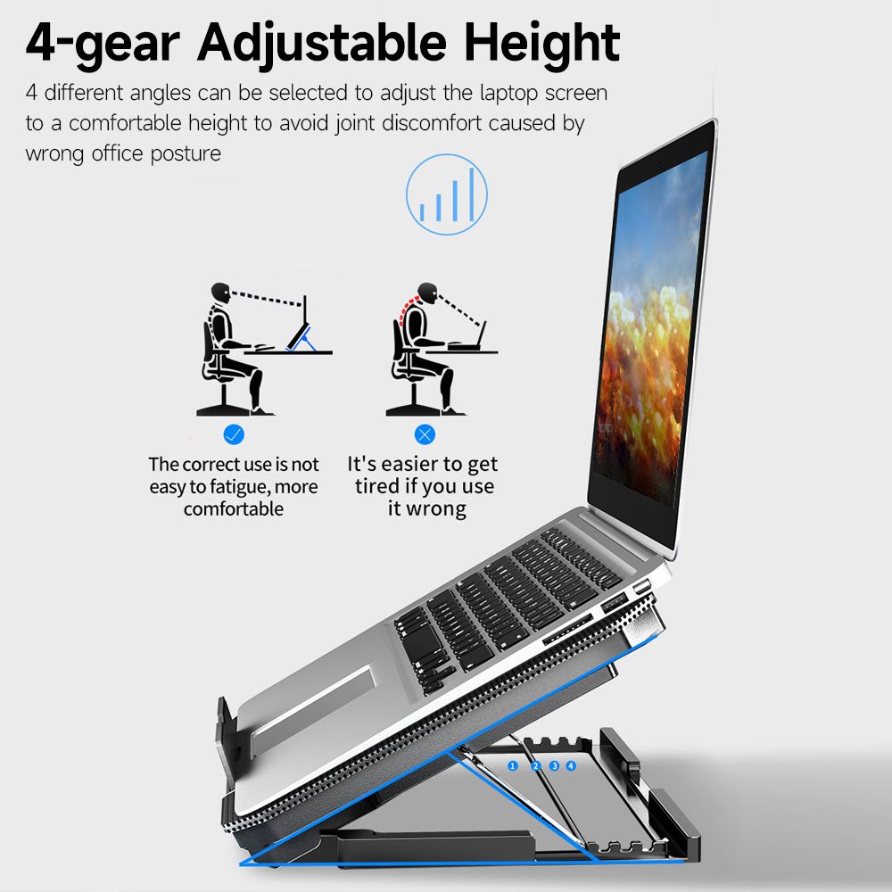 Laptop Stand With Cooling Fan Low Noise Adjustable Height