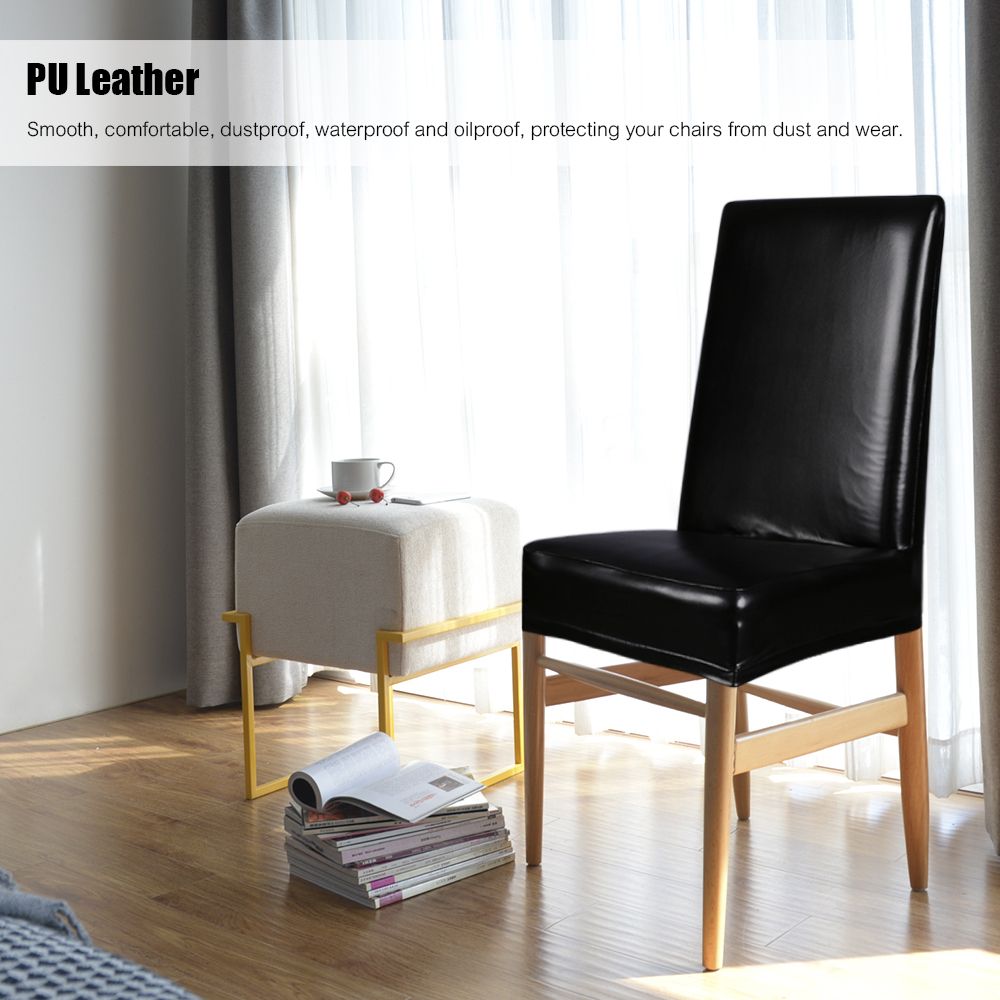 2pcs One-piece PU Leather Stretchable Dining Chair Back Seat