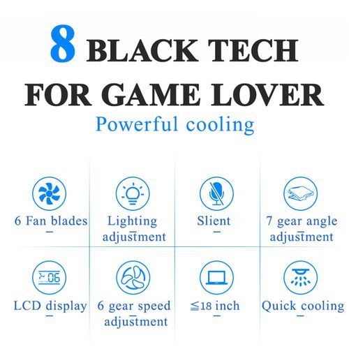 Gaming Laptop Cooler 15.6 Inch 6 Fans 2 USB Ports Quiet Notebook Cooling Pads