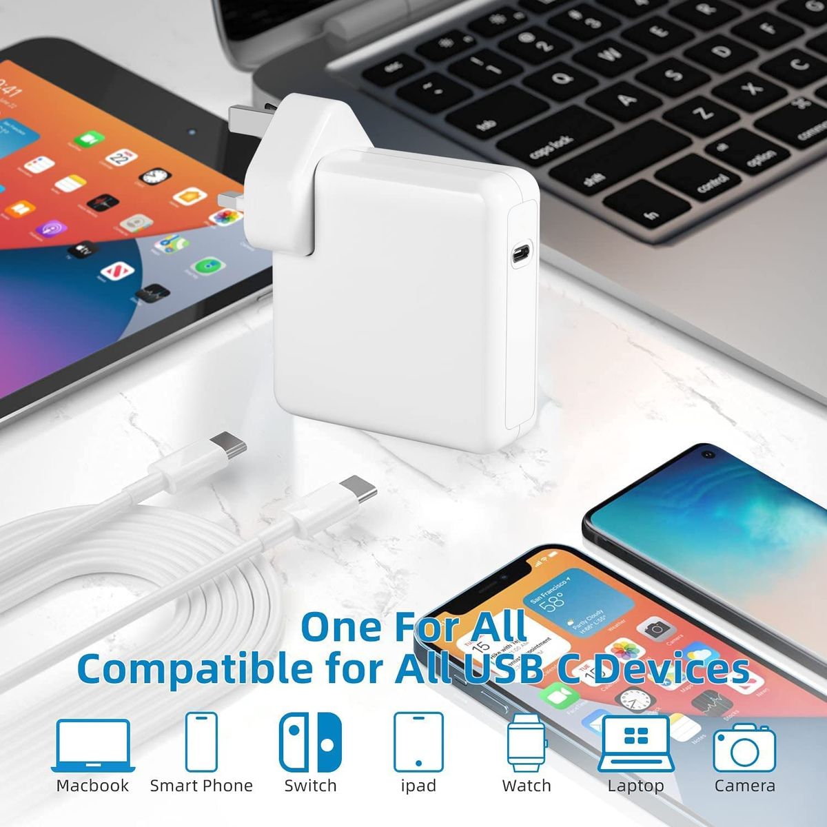 61W USB Type C For MacBook Pro/Air / iPad  And Other TypeC Laptop Like HP Lenovo Dell Etc Charger Cord Cable & Power Adapter