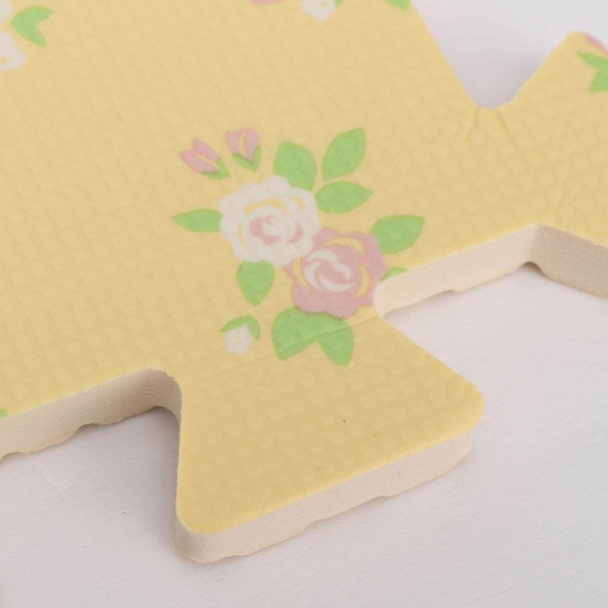 9PCS Wood Interlock EVA Foam Floor Puzzle Pad Work Gym Mat Kid Safety Play Rug Beige Flowers