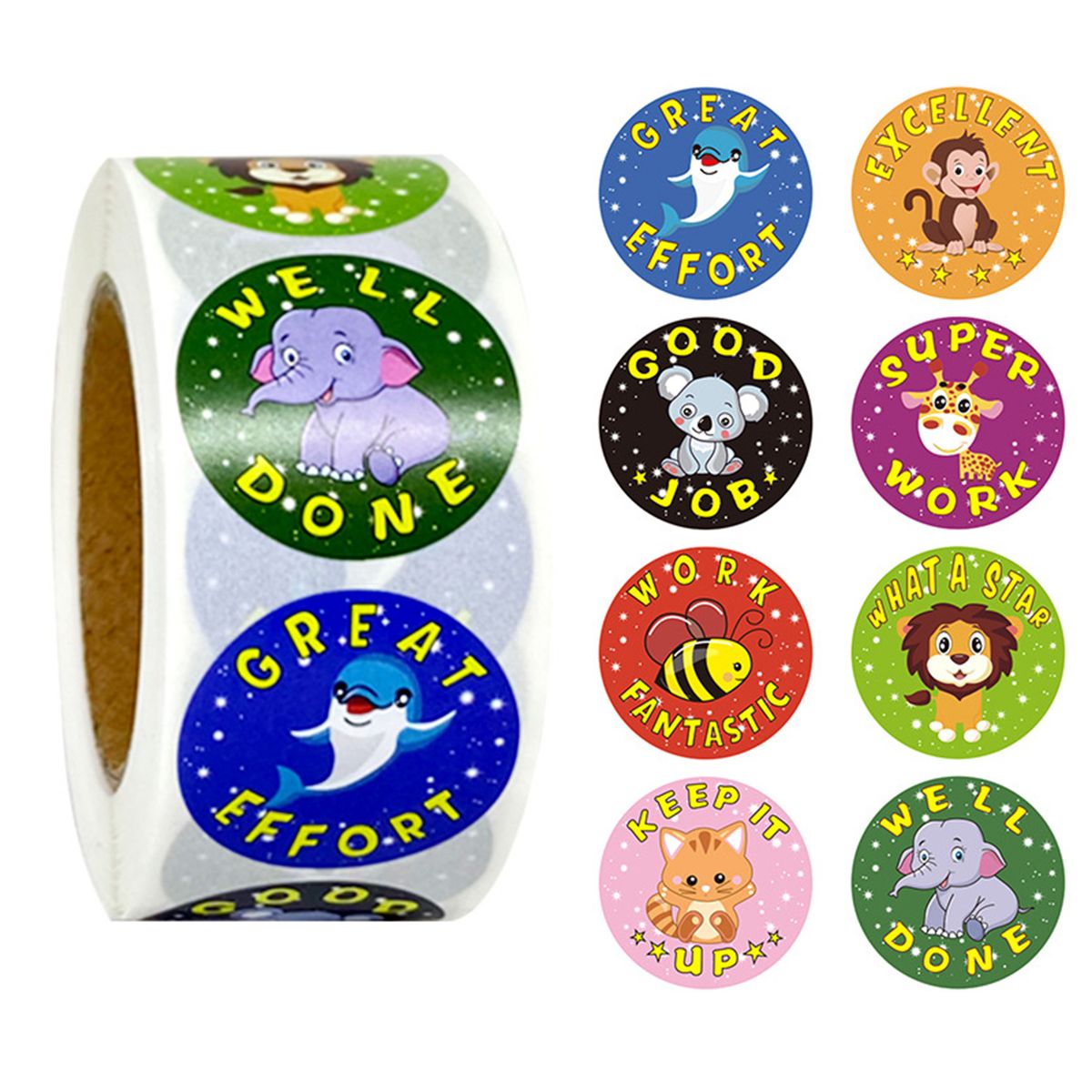 500pcs Waterproof Cute Animal Roll Stickers Kids Reward-