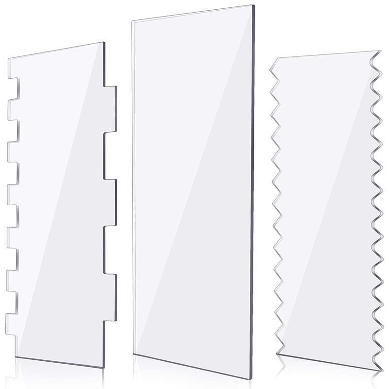 3 Pieces Cake Scrapers Clear Cake Icing Scraper Frosting Buttercream Large Cake Smoother Scraper Cake Edge Stripe