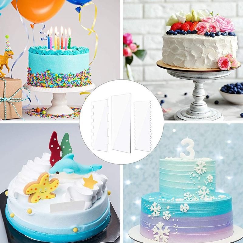 3 Pieces Cake Scrapers Clear Cake Icing Scraper Frosting Buttercream Large Cake Smoother Scraper Cake Edge Stripe