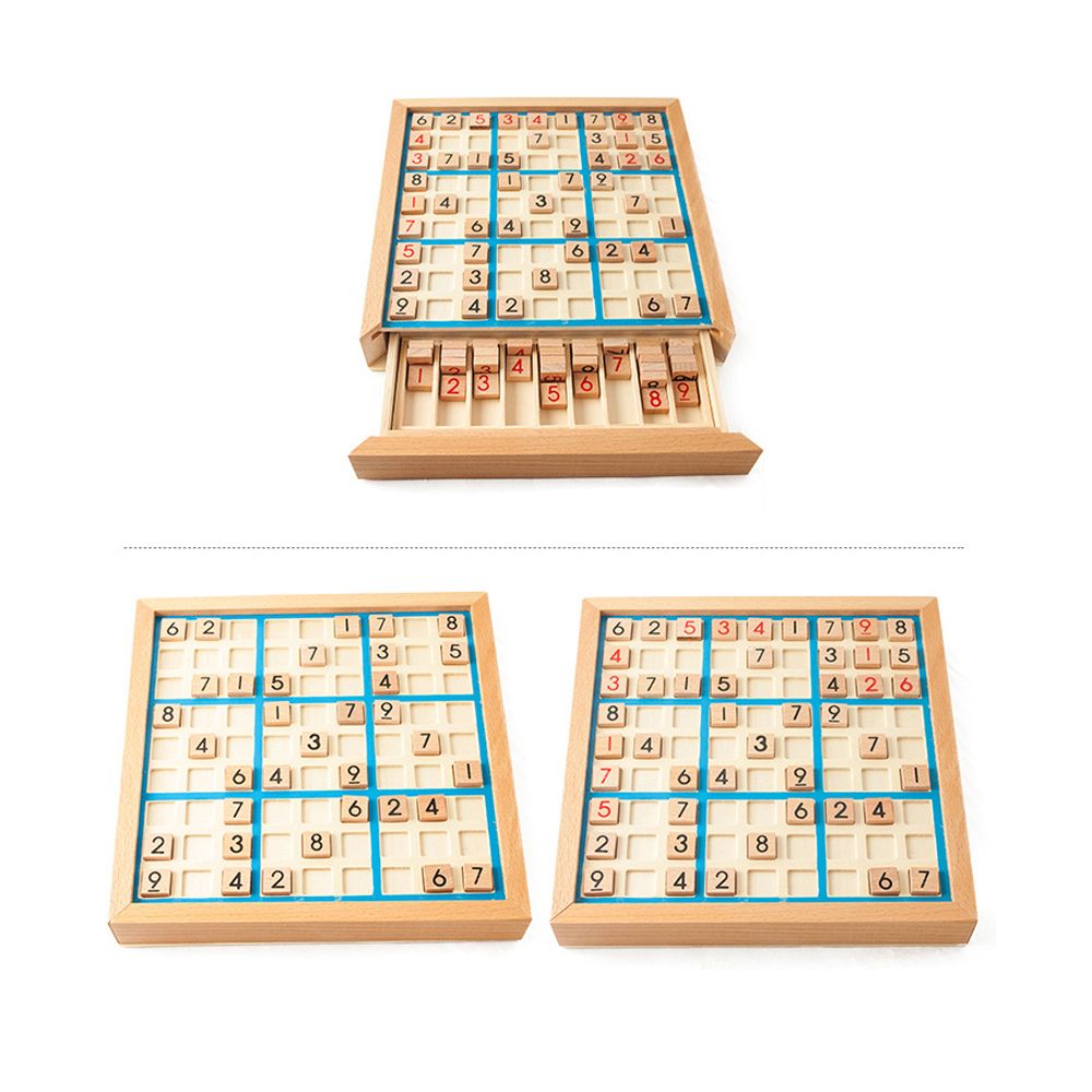 Wooden Sudoku Board Game With Drawer 81-Grid Chessboard