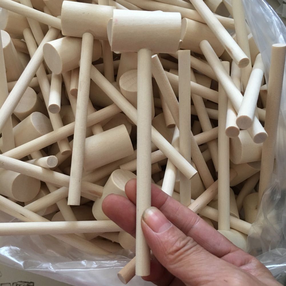 5Pcs Mini Wooden Unpainted Hammer Mallet Pounding Gavel Kids Educational Toy-1#