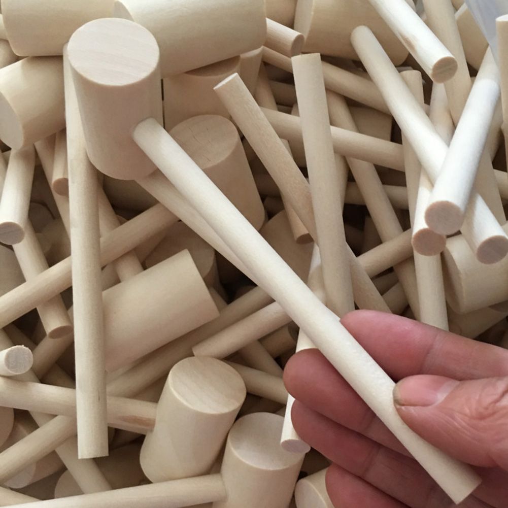 5Pcs Mini Wooden Unpainted Hammer Mallet Pounding Gavel Kids Educational Toy-1#