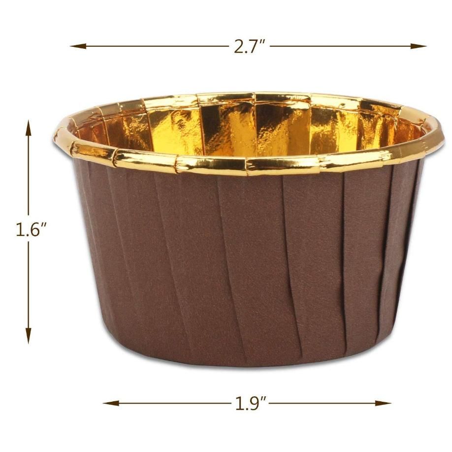 50Pcs Aluminum Foil Cupcake Cups Disposable Muffin Liners Baking Cups Aluminum Cupcake Tip Pan Ramekin Holders Little Pudding Cups-Gold + Brown