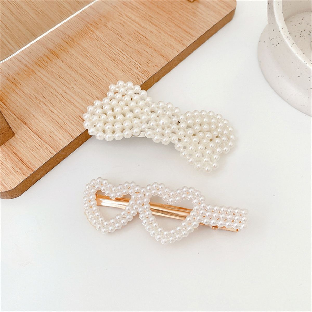 2PcsSet Hair Pin Lady Imitation Pearl Hair Clip D