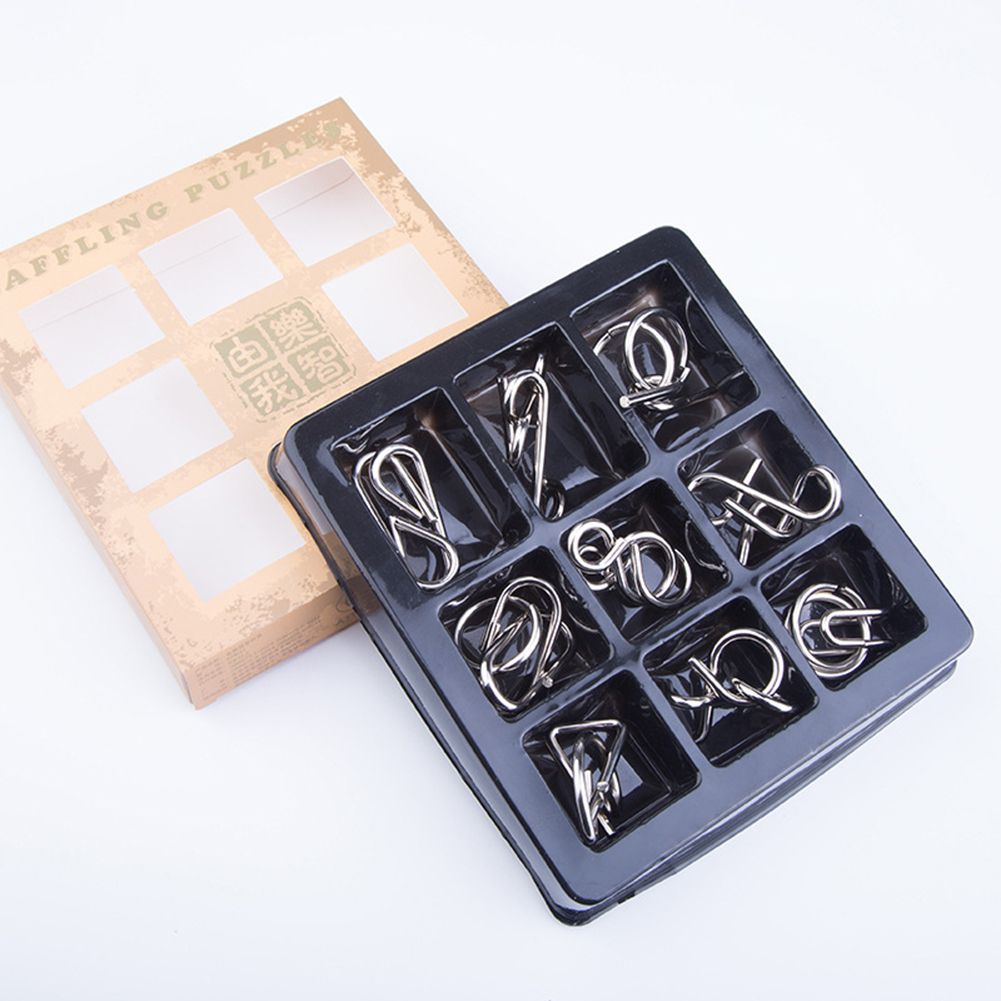 9Pcs/Set Metal Puzzle Wire IQ Brain Teaser Game Montessori-