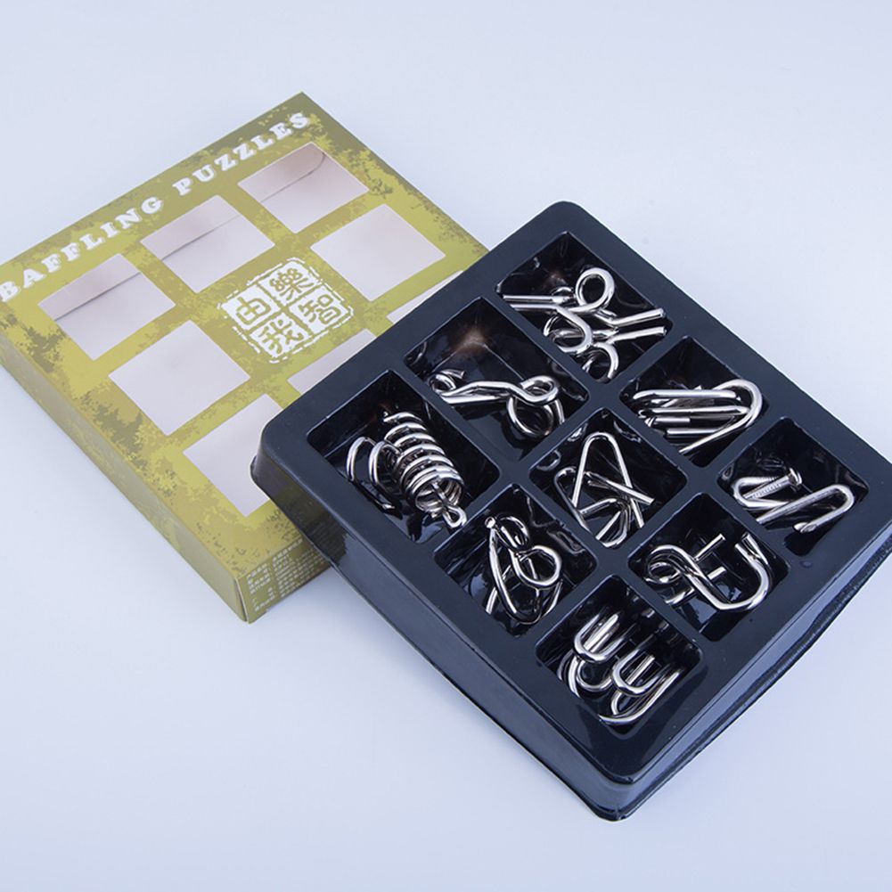 9Pcs/Set Metal Puzzle Wire IQ Brain Teaser Game Montessori-