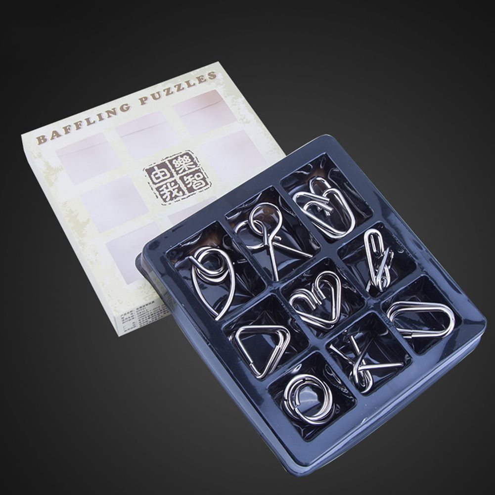 9Pcs/Set Metal Puzzle Wire IQ Brain Teaser Game Montessori-