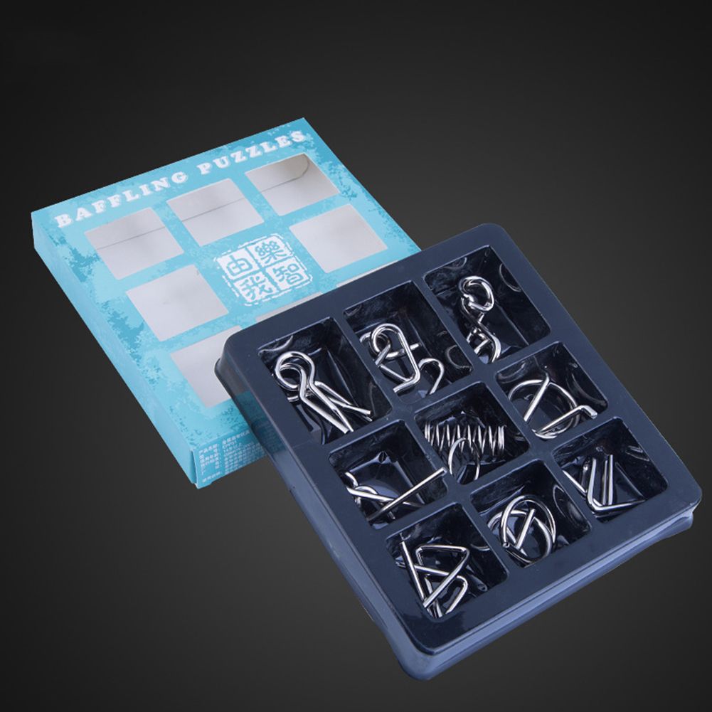 9Pcs/Set Metal Puzzle Wire IQ Brain Teaser Game Montessori-