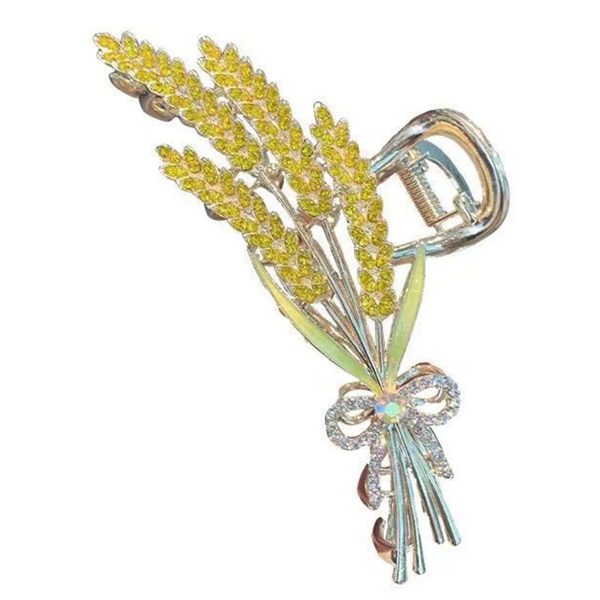 Elegant Rhinestone Wheat Ears Hair Claw Womens Barrette Accessory Golden