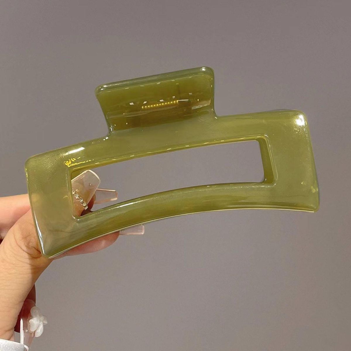 Rectangular Hair Clip Transparent Jelly Color Hair Claw for Women Green