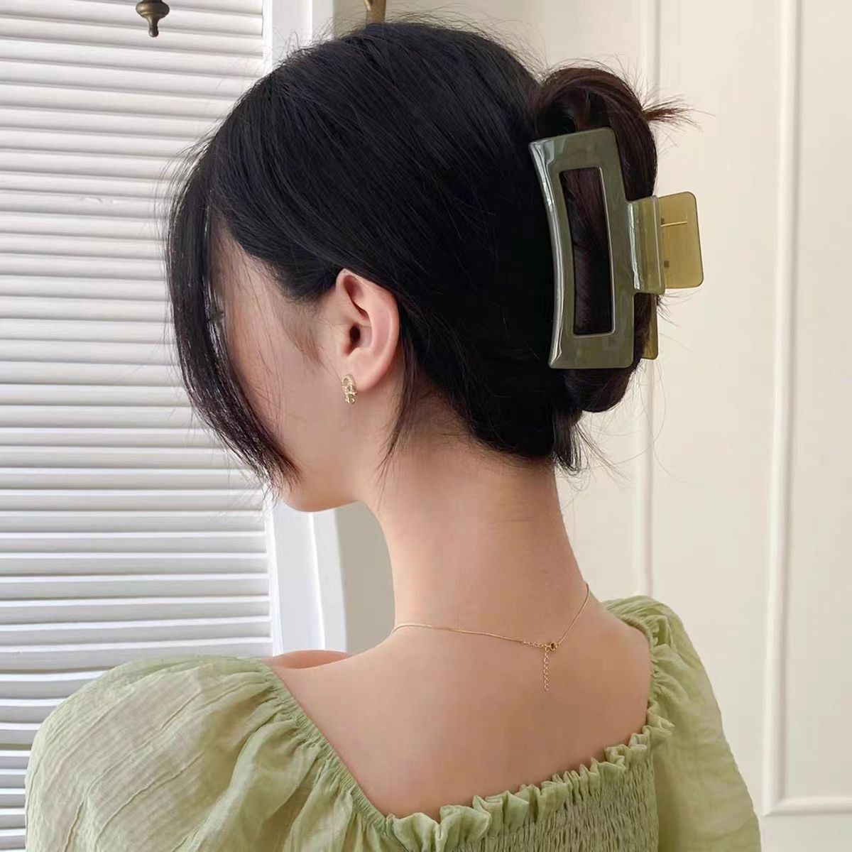 Rectangular Hair Clip Transparent Jelly Color Hair Claw for Women Green