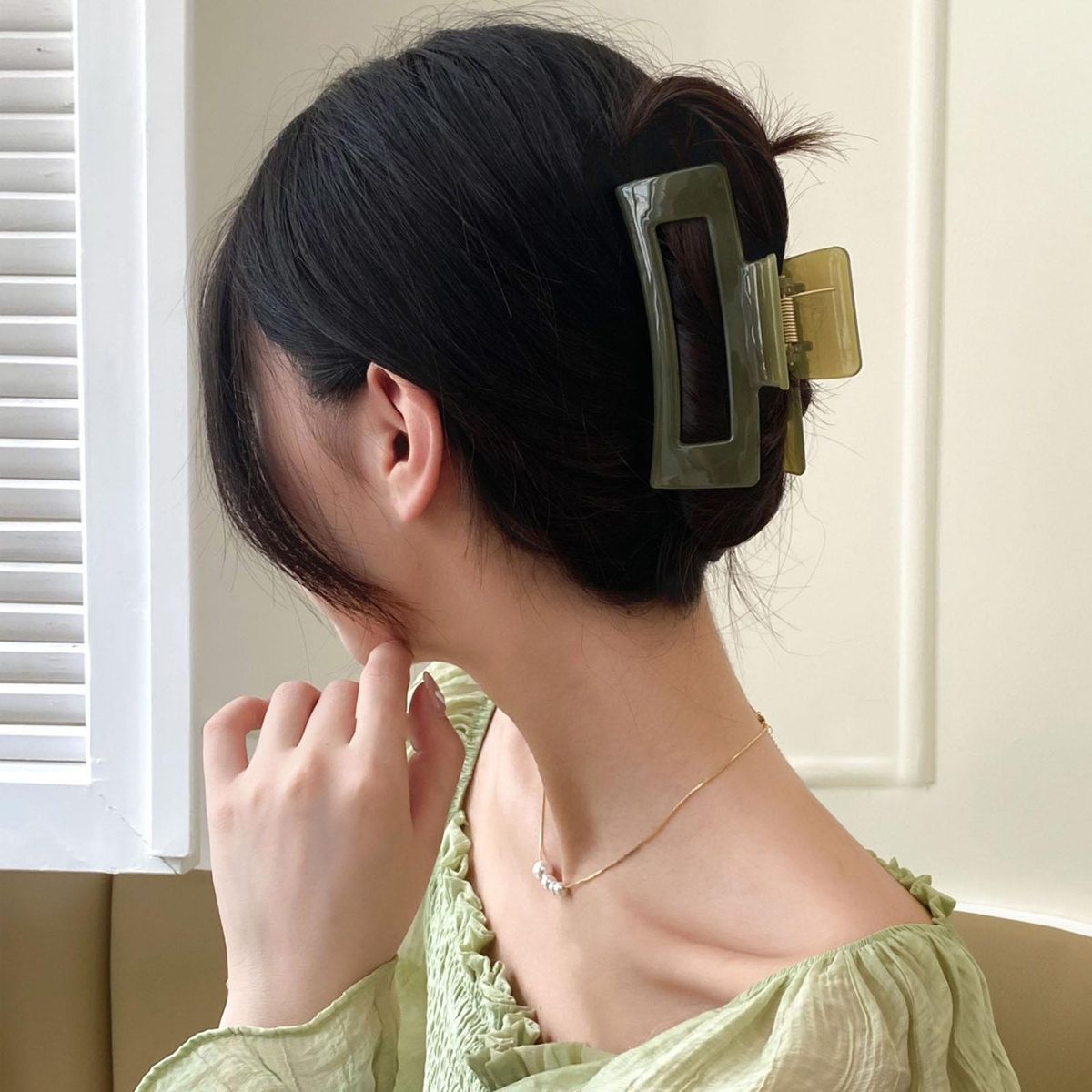 Rectangular Hair Clip Transparent Jelly Color Hair Claw for Women Green