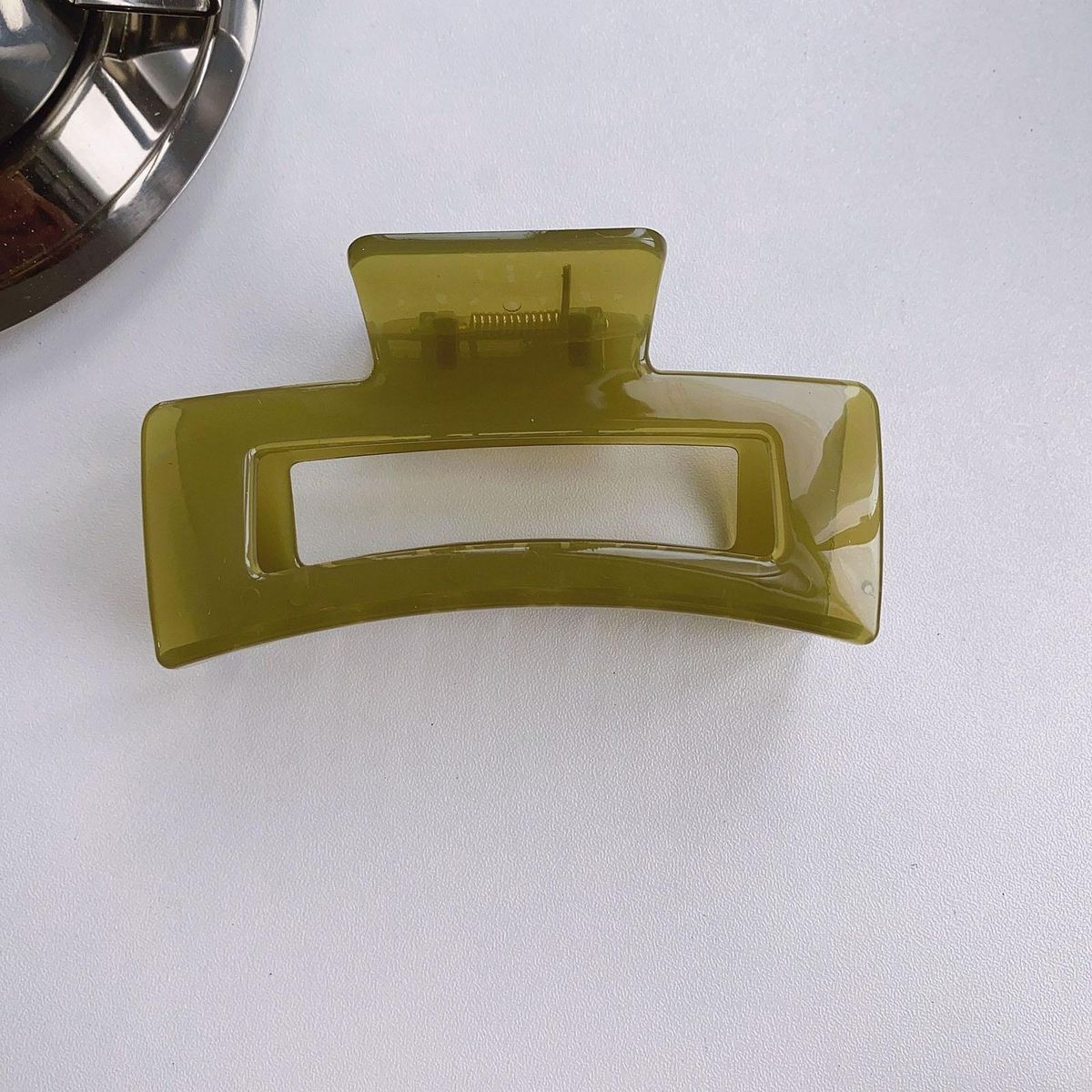 Rectangular Hair Clip Transparent Jelly Color Hair Claw for Women Green